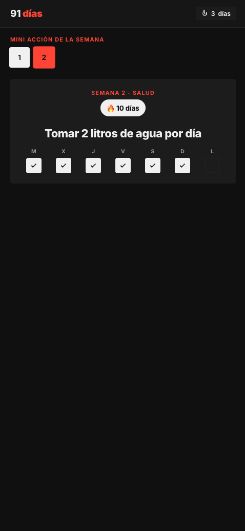 Pantalla de hábito de la app 91 Días